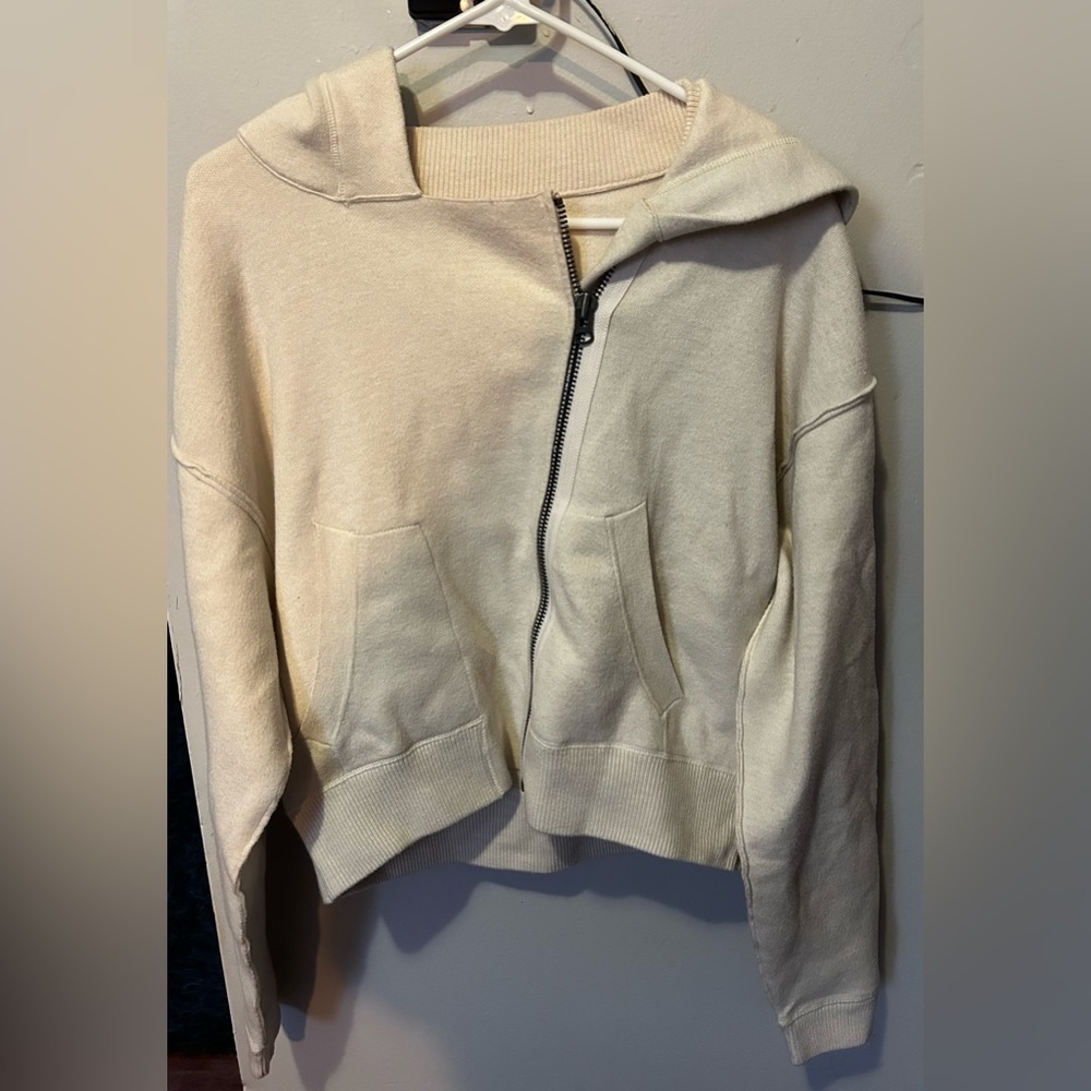 Free People Asymmetric Zip Up Cream Sweatshirt Size Small